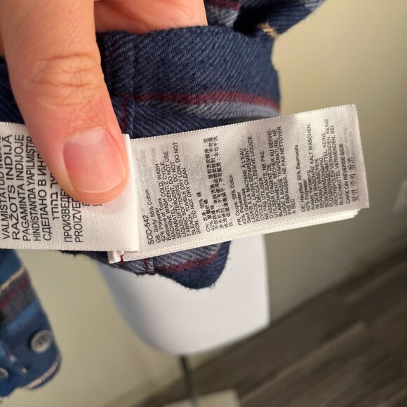 Marmot Men's blue, burgundy & gold striped Hooded Flannel shirt S jacket EUC - Picture 5 of 6